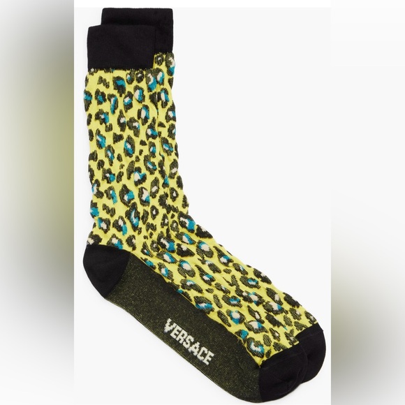 Versace Other - NWT Brand New Versace Leopard Jacquard Logo Crew Socks
Size : Medium